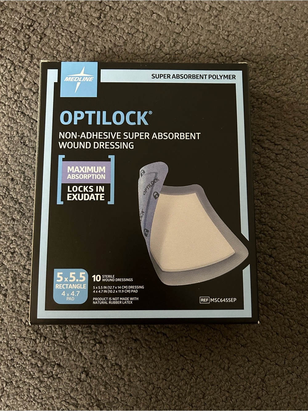 10 Count Medline OptiLock Nonadhesive Super Absorbent 5" x 5.5"